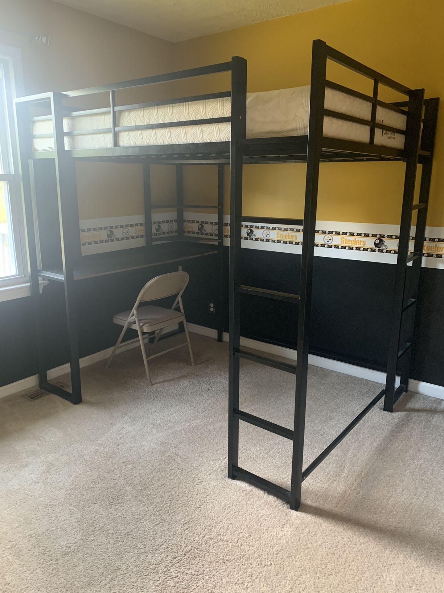 queen bunk bed with desk and mattress