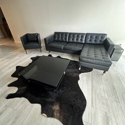 SOFA - IKEA- LANDSKRONA 3-seater sofa, with chaise longue Ikea Black Lacquer Tofteryd Coffee Table One IKEA Leather chair 