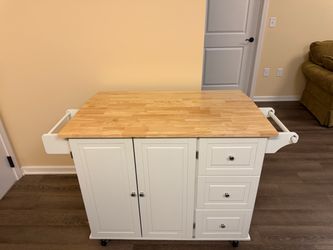White Kitchen Island Cart with Butcher Block Top