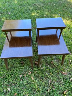 Step Side 2 Tiered Wood End Table Vintage Mid Century Modern