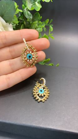 Devil Eyes Pearl Earrings Gold Plated Demon Eyes Drop Earrings For Women