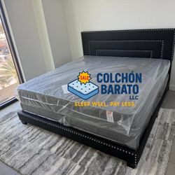 NEW BED FRAME KING SIZE WITH MATTRESS AND BOX SPRING