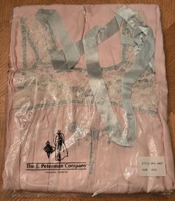 J Peterman Pink Nightgown Blue Silk Ribbon & Embroidery XXS