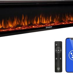 Westinghouse 74 Inch Electric Fireplace Heater, Compatible with Alexa & Google Home, Wall Mount or in-Wall Recessed Fireplace Insert, 24 Hour Timer, C
