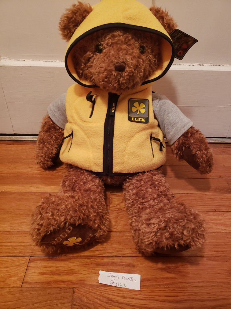 Gund Wish Luck Teddy Bear with Yellow Vest Plush Stuffed Animal 26" Tall - Yellow Vest Vintage