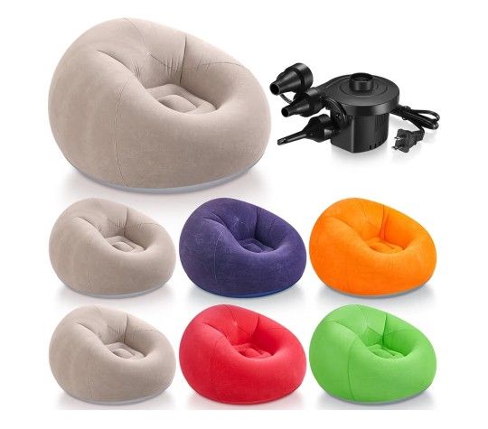 Realspring 2 Pcs Bean Bag Chairs for Adults Inflatable Chairs with Electric Air Pump,Blow up Couch Folding Portable Inflatable Couch Lazy Sofa