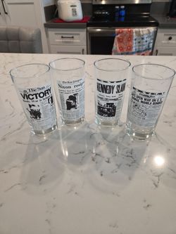 4 DRINKING GLASSES - VICTORY, NIXON, KENNEDY, JAPS WAR SEE DESCRIPTION