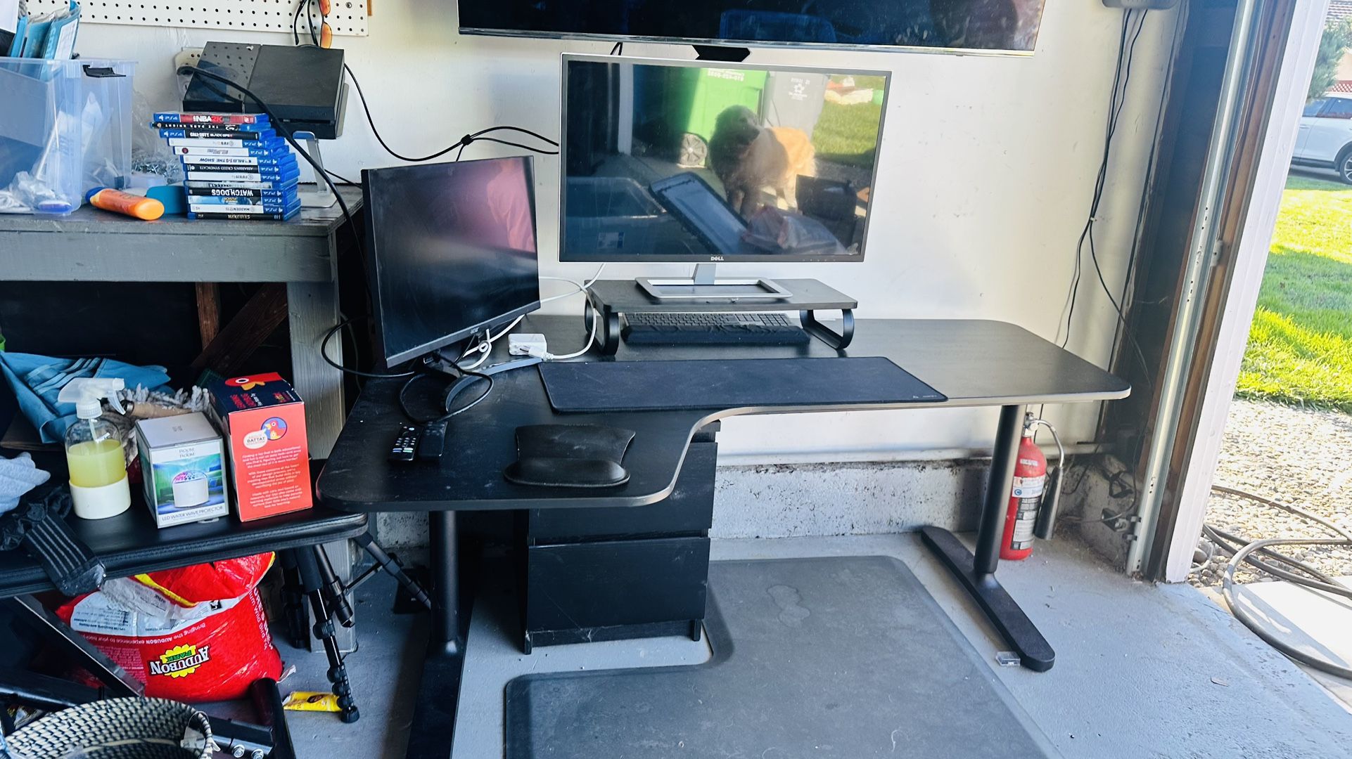 Ikea L shape desk, mat and Under desk storage