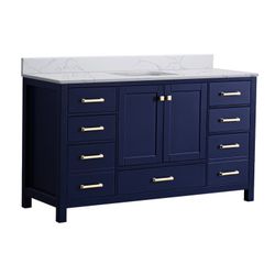 60 inch Blue Single Sink Vanity Single sink bathroom vanity with white engineered wood top