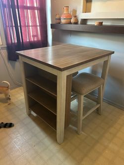 Counter Height Table with Shelves and Stool