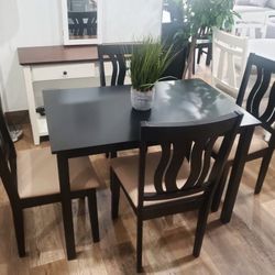 5 Piece Black And Beige Kitchen Or Dining Set
