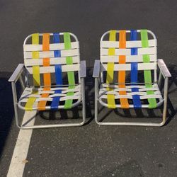 Vintage PAIR Aluminum Webbed Folding Lawn Chair multi color Beach Pool