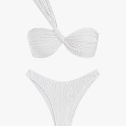 ZAFUL Women's One Shoulder Bikini Twisted Ruched High Cut Swimsuit Size Small