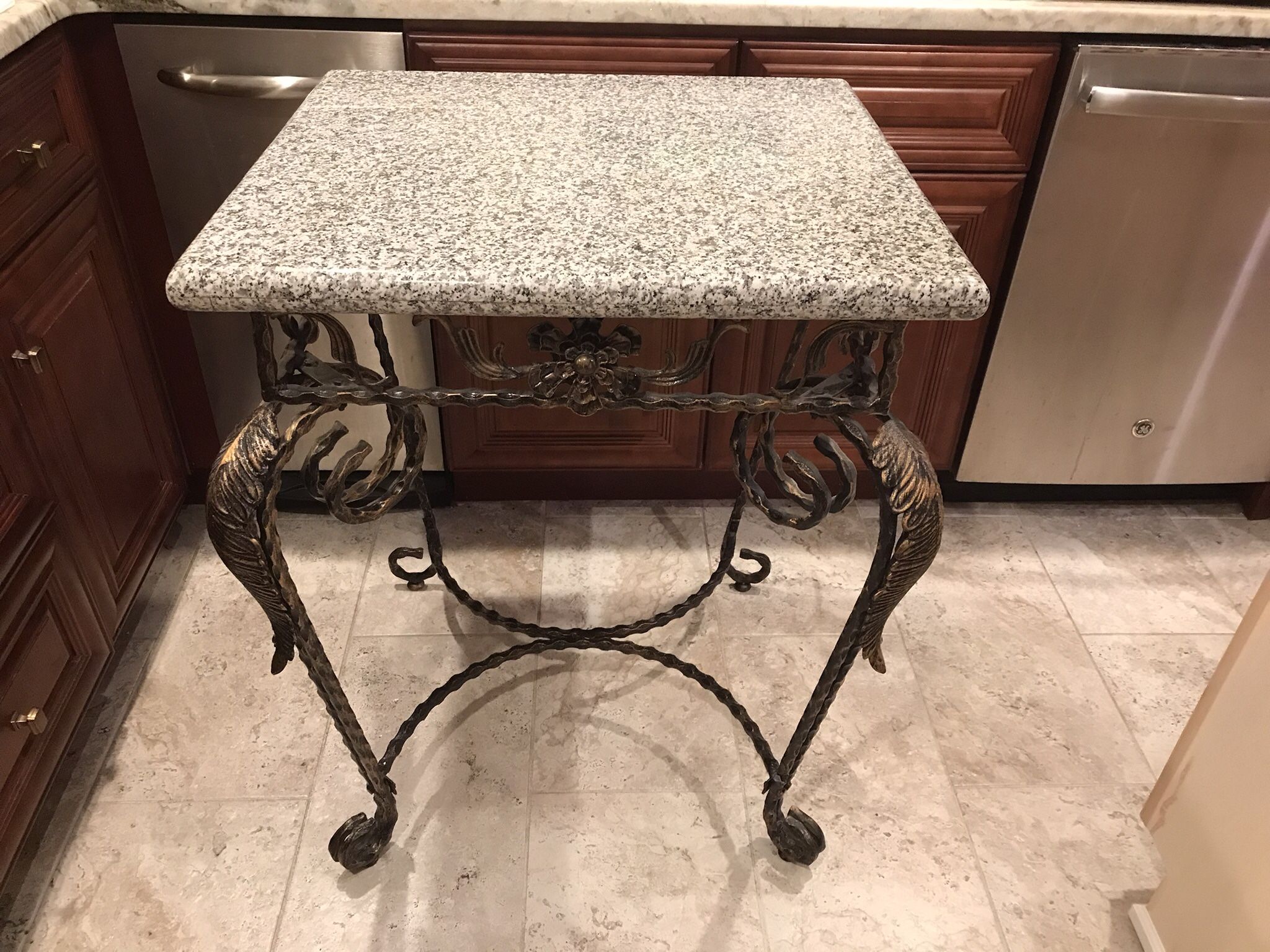 French Style Wrought Iron Table With Granite Top