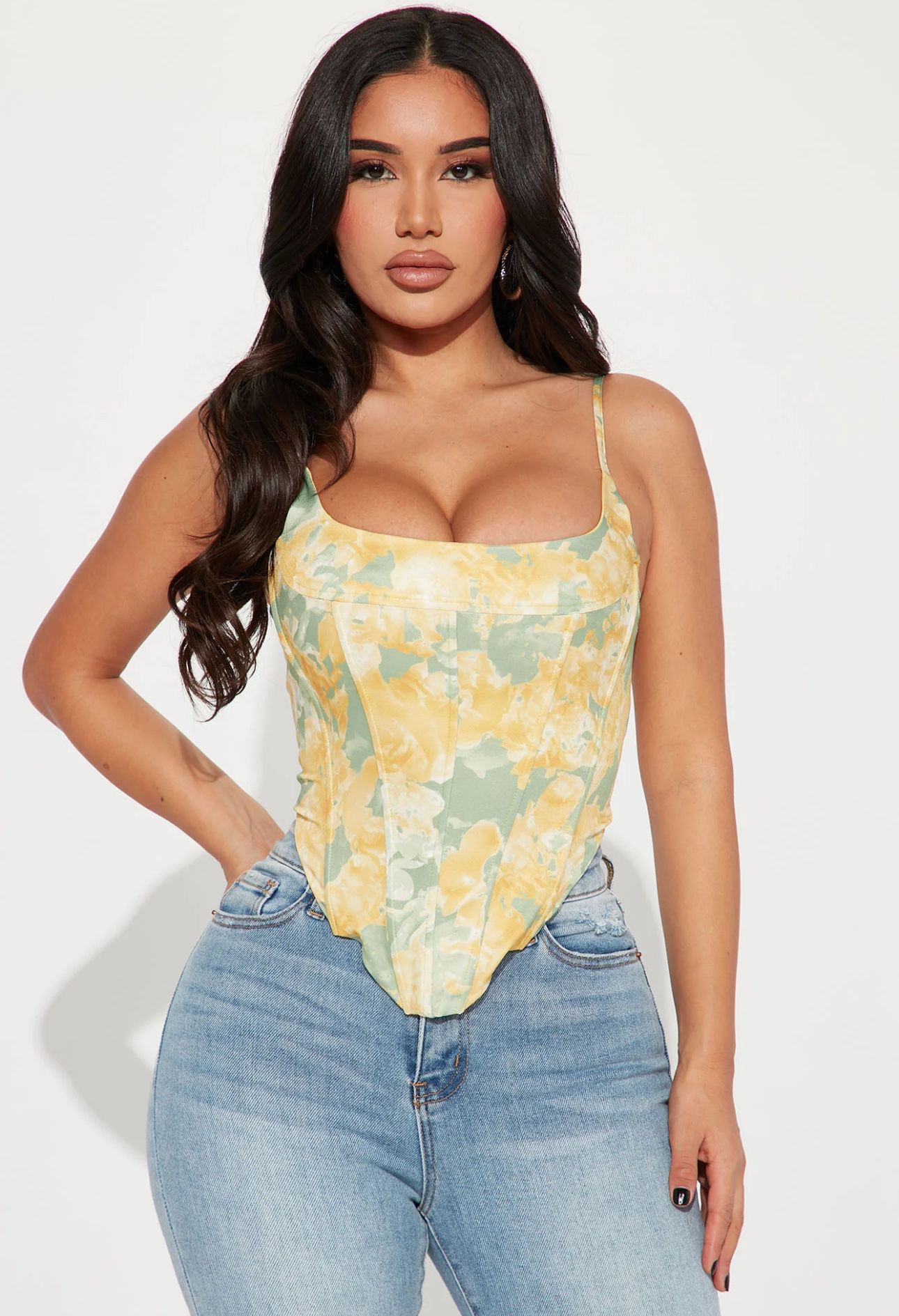 Yellow Floral Corset SIZE LARGE 