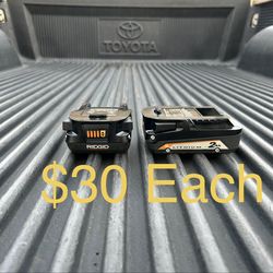 RIDGID 18V Lithium-Ion 2.0 Ah Battery **$30 Each**