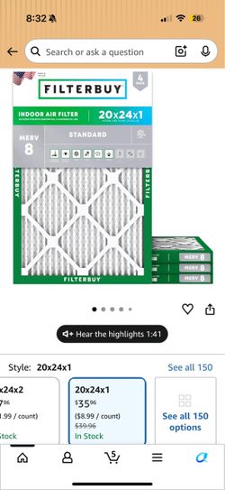Filterbuy Air filter 4-pack (20x24x1)