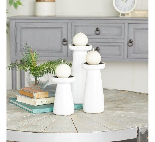 Cosmoliving White Wood Candle Sticks
