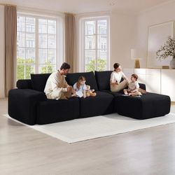 120.08'' black/Sofa Bed with Memory Foam, Corduroy Fabric Modular Sofa with Steel Frame