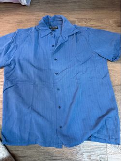 Steve & Barry's blue button-up shirt with thin vertical stripes, size L #preppy #stripes