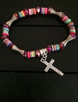 Expandable Bling Cross Charm Bracelet