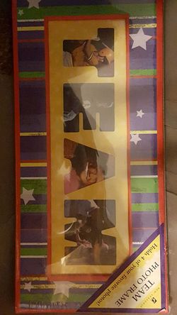 New team photo frame 14.5 x 7, holds 4 photos, $10