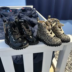 Girls Patent Leather + Leopard Boots - Size 5