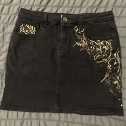 Black Denim Skirt w/Bleached Design 