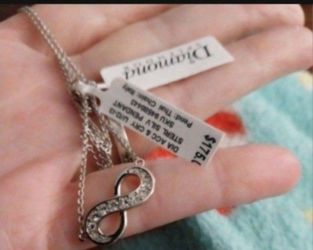 New Sterling Silver Crystal & Diamond Accent Infinity Pendant Necklace, 18"  $175 Tags On Them !  Last One On My Page PickUp Only Or Best Offer