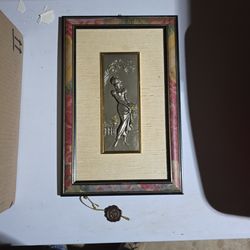 Vintage French Etain Pewter Wall Plaque – Hand Finished – Signed Relief Art – Framed