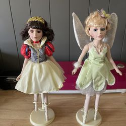 Snow White And Tinker Bell Porcelain Dolls