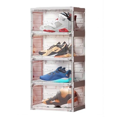 Mayi Box Foldable Shoe / Display Clear Cases, Cabinet 1 Rows 4 Layers. Stackable