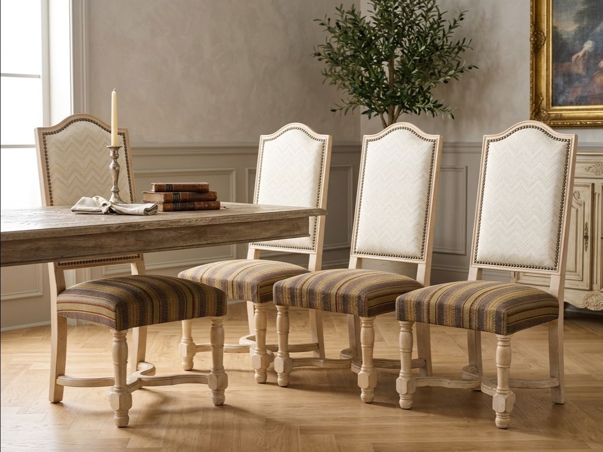 Set of 4 Upholstered Dining Chairs – Nailhead Trim