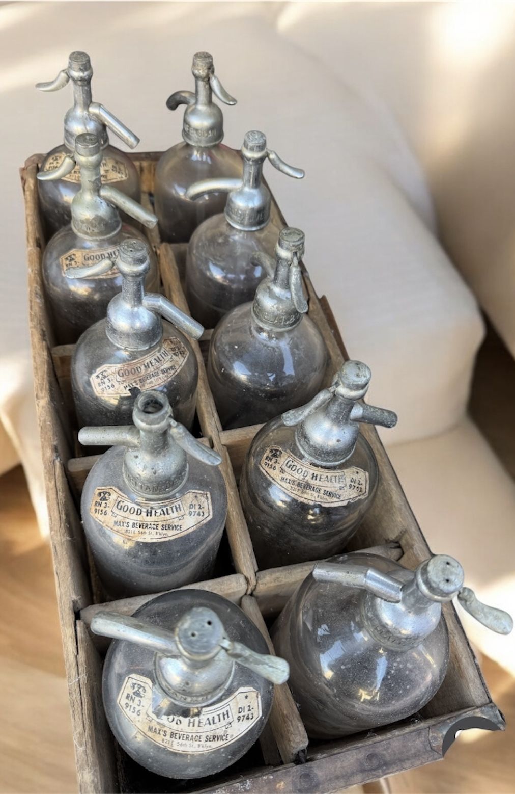 Antique Seltzer Siphon Set Of 10 Crate Included Vintage