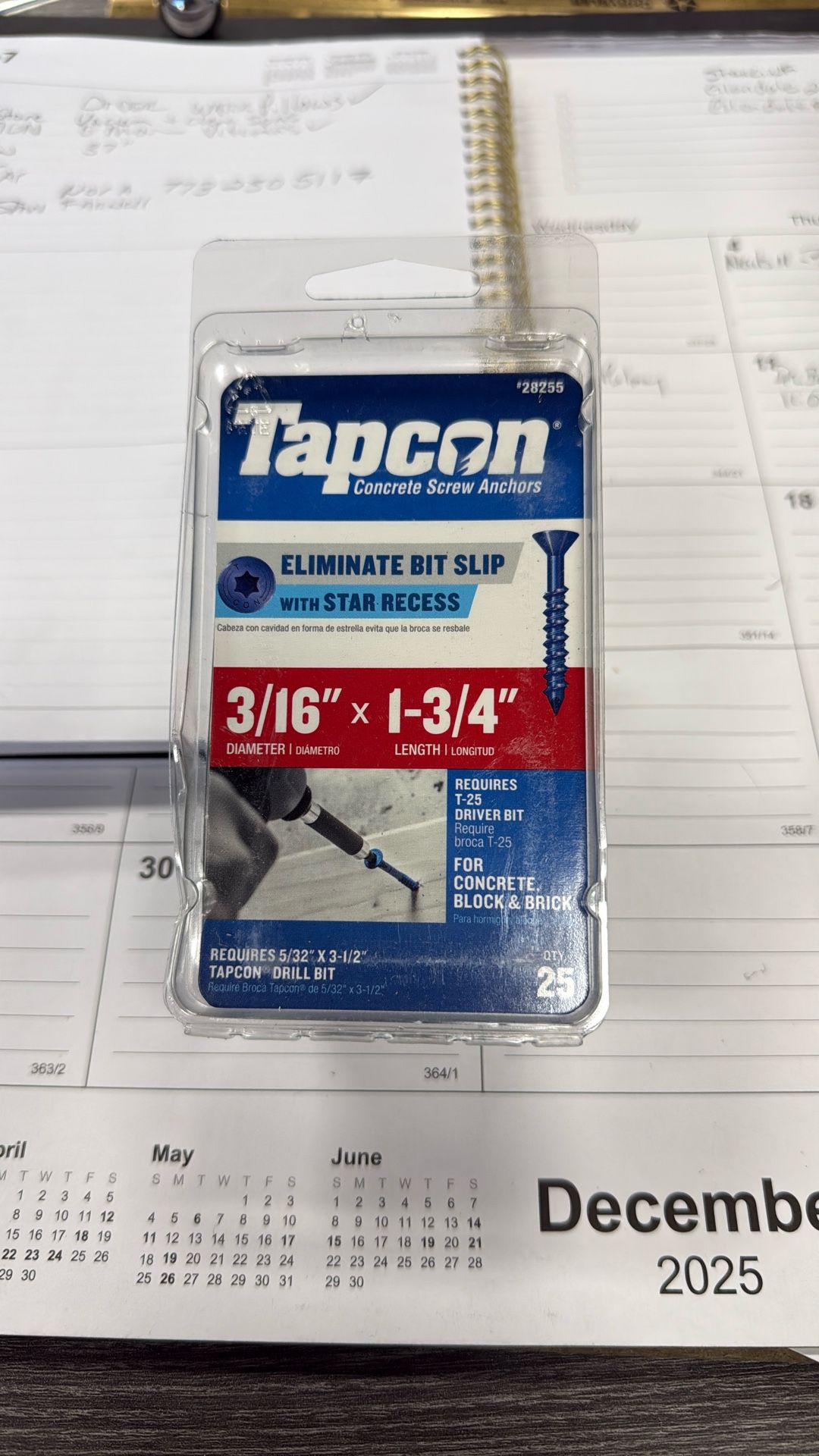Pack Of Six Tapcon 3/16 X1-1/4 Inch Anchors 