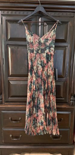 Lulus Dark Green Floral Chiffon Midi Dress