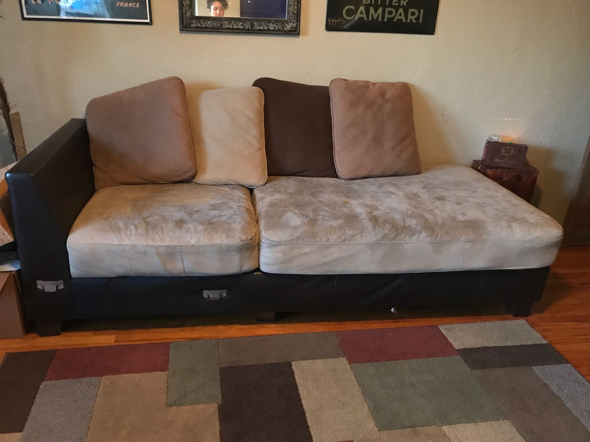 Large Brown Suede Sofa Couch with Pillows