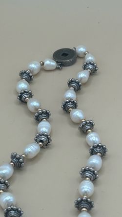 CHINESE 14 KT GOLD AND STERLING PEARL NECKLACE
