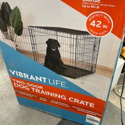Vibrant Life Wire Dog Crate, Double-Door, Divider and Leak-Proof Tray, Metal, Foldable, Durable, Black, 42"