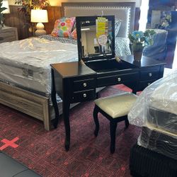 Black Vanity Desk With Stool