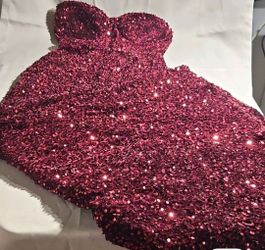 Pink Sequin Strapless Mini Dress