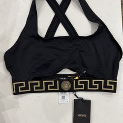 NEW - Black Versace Bikini Lycra Vita Recycled New Logo Top - Size 4