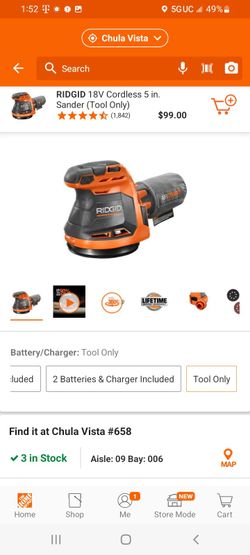 Ridgid 18V 5 In- Random Orbit Sander
