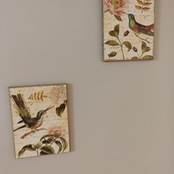 Set Of 2 Wooden Bird Floral Wall Artwork 