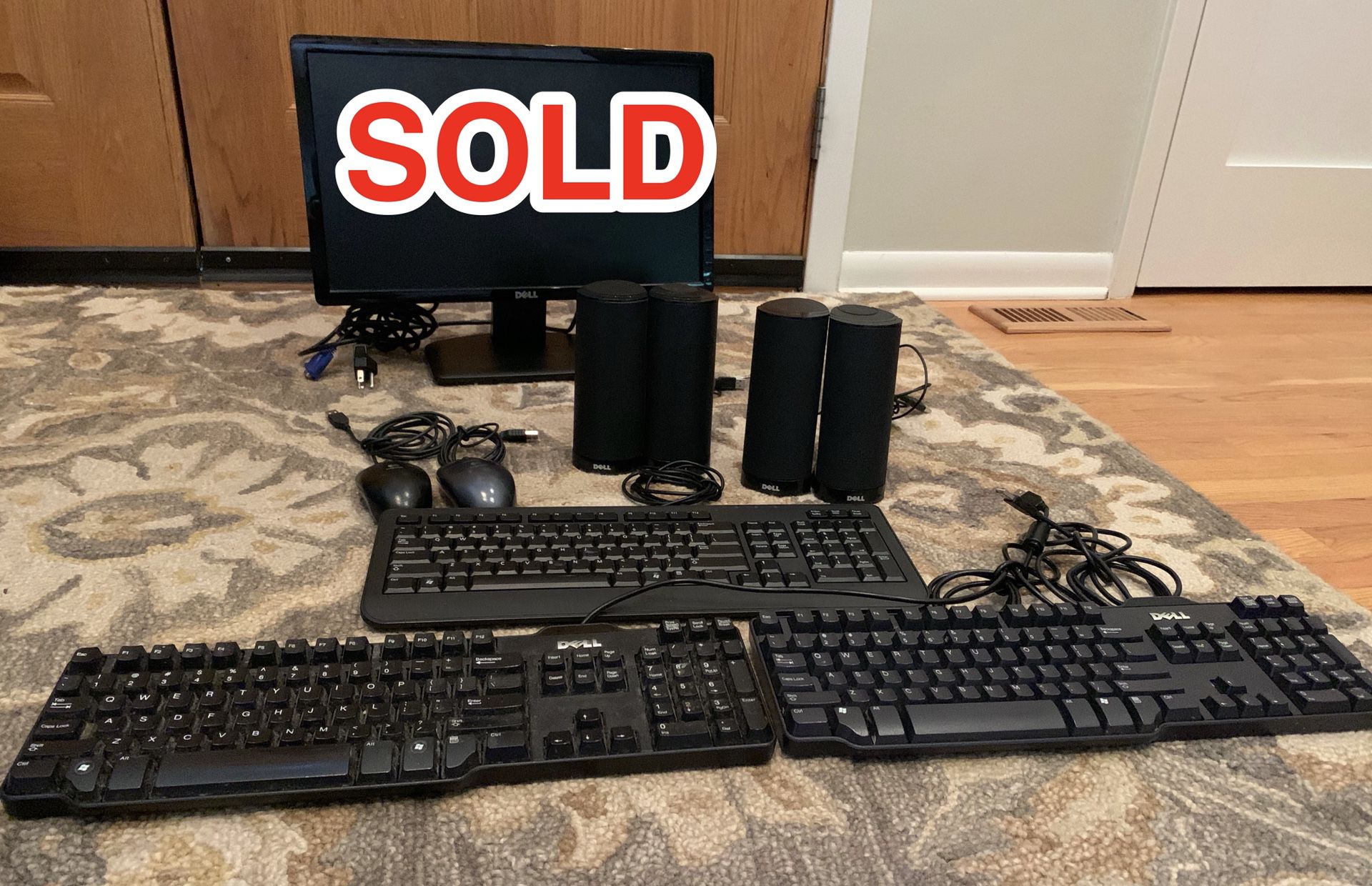 Misc computer items - 2 sets Dell external speakers, 3 keyboards, 2 mice