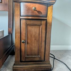 **SOLID WOOD-Powered-Side Table with Cabinet & Drawer**