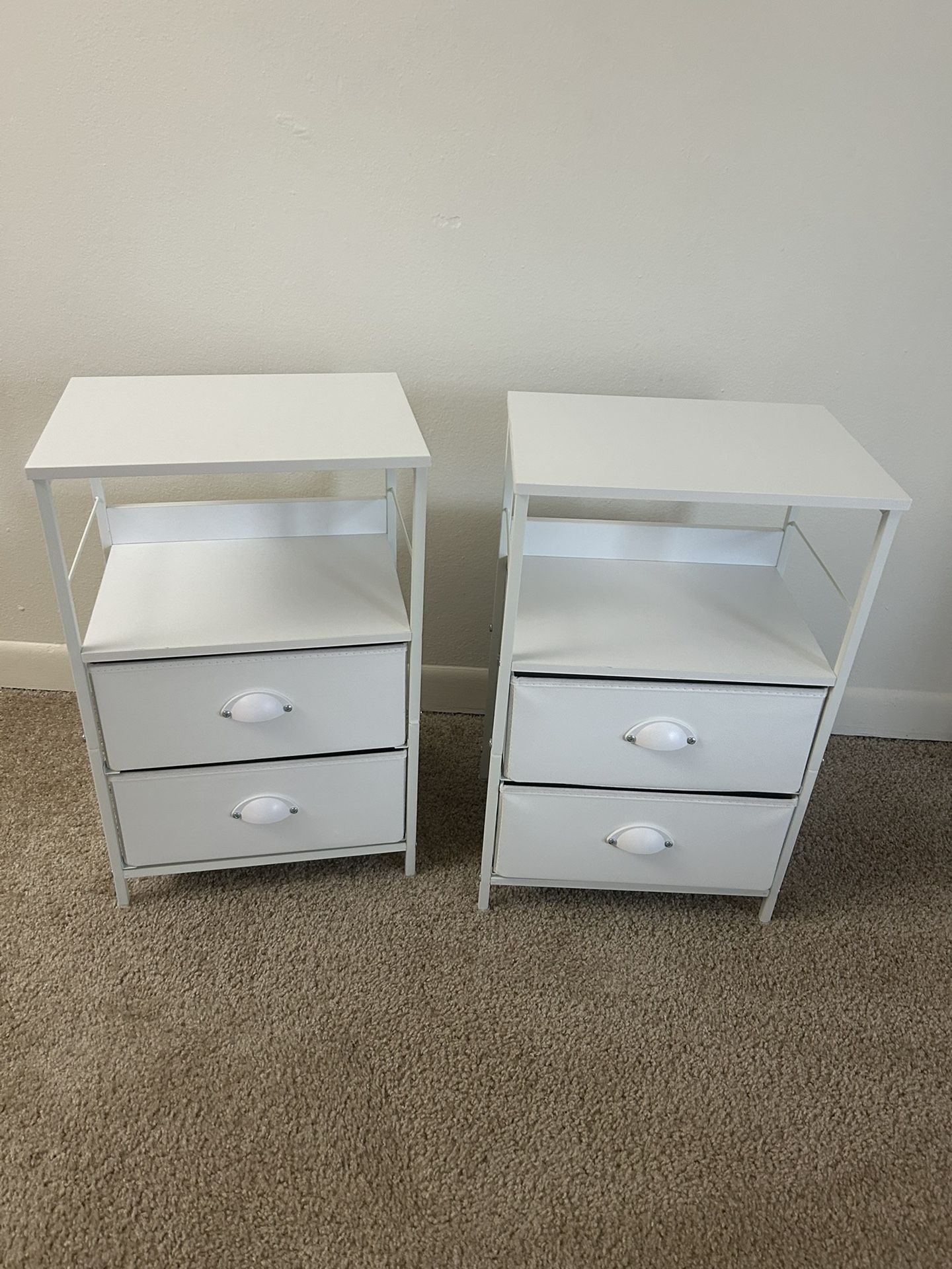 Furologee white Nightstands with 2 Fabric Drawers, Set of 2