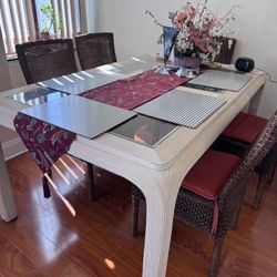 Dining room table ,  extra leaf and chairs .  beautiful !