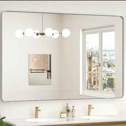 KeonJinn 55 in. W x 36 in. H Modern Rectangular Aluminum Framed Wall Bathroom Vanity Mirror in Brus