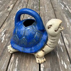 Vintage Mid Century Pottery Turtle Watering Sprinkler Garden Planter Decor